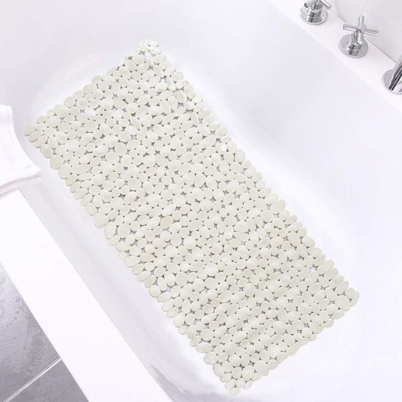 SONGZIMING Bathtub Mat Non Slip Pebble Bath Shower Mat with Drain Holes, Suction Cups Mat for Tub (16" W x 35" L,Beige) - Image 1